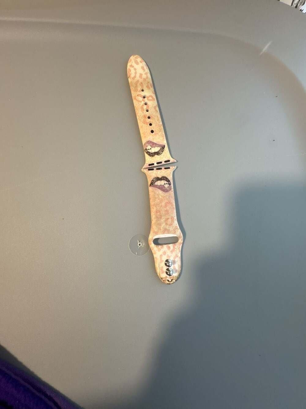Silicone Apple Watch Band with Leopard Print and Purple Lips Design